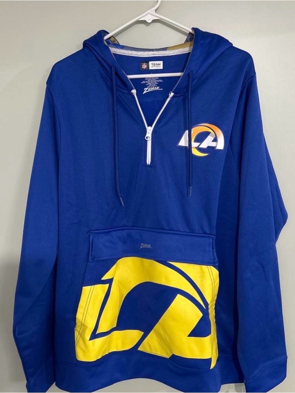 Mens Royal Blue & Yellow Team Pullover Hoodie with Quarter-Zip